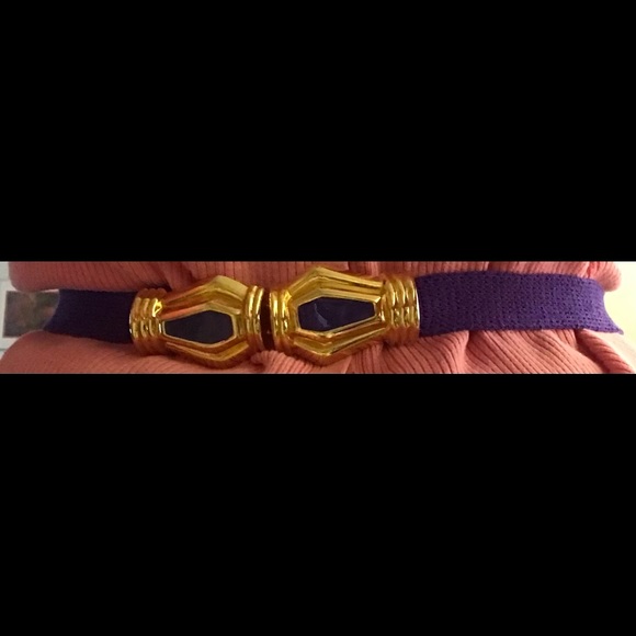 Designer Purple Knit Belt Gold Color Enamel on Both Parts of Buckle 31 7/8” Long - Picture 12 of 16